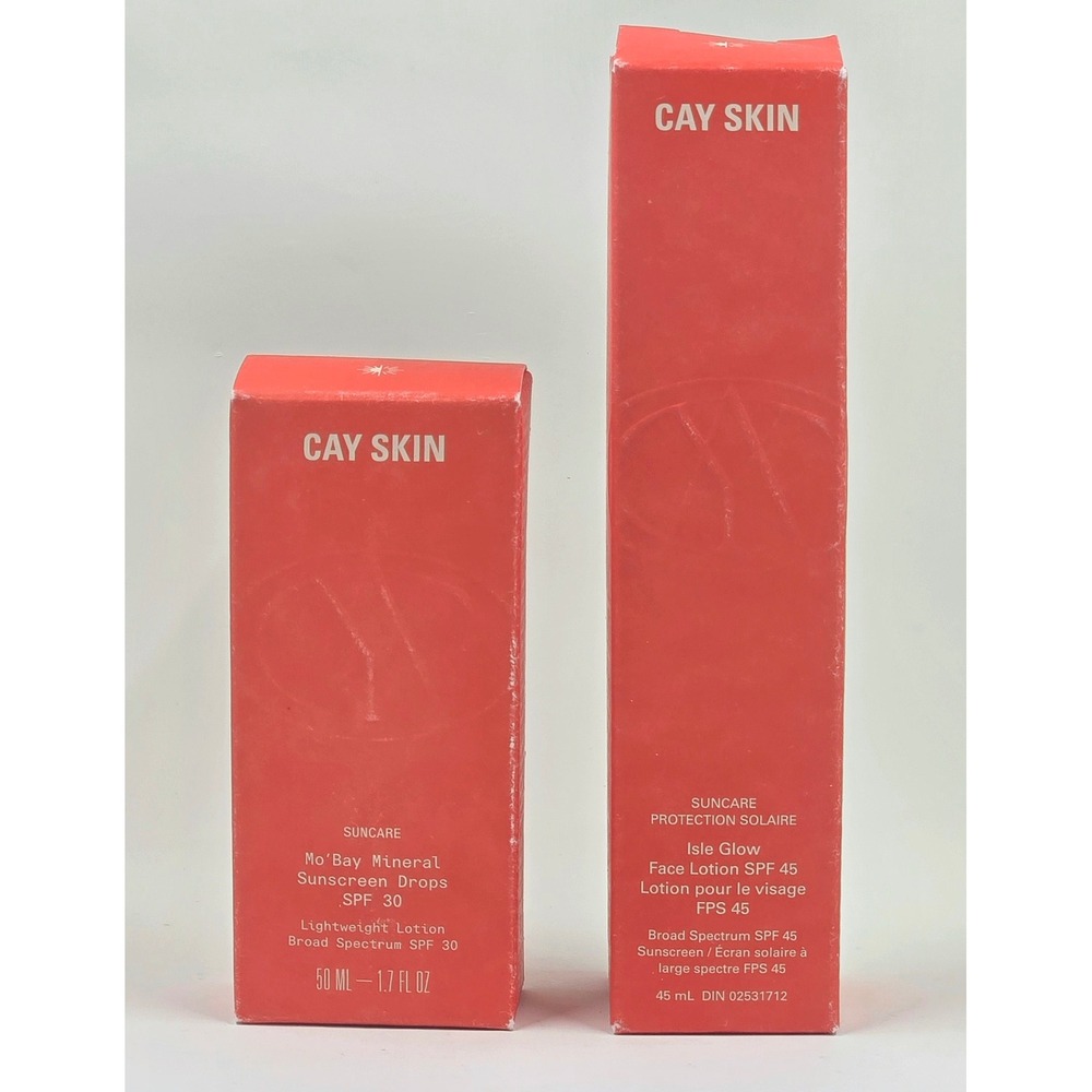 Cay Skin Suncare Set Mo'Bay Mineral Drops SPF30 & Isle Glow Lotion SPF45 NEW